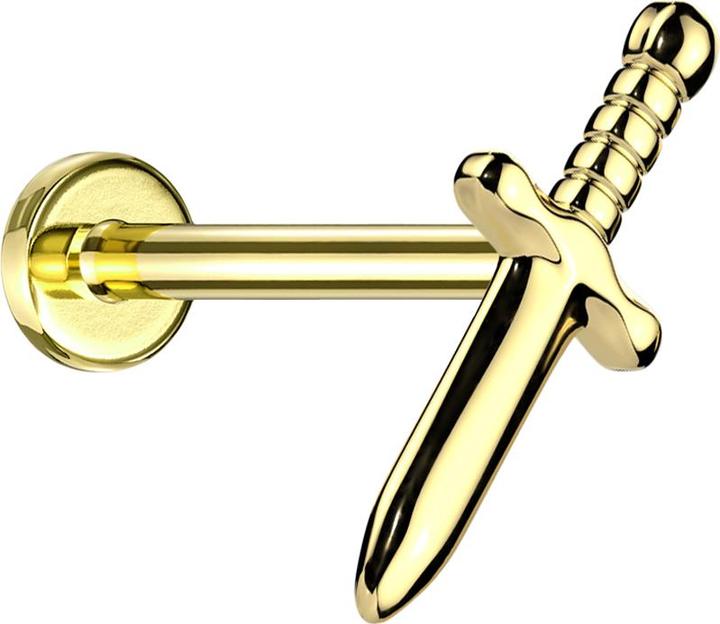 Star Piercing Micro Labret Innengewinde vergoldet Dolch vergoldet (ohne Messing, Titan G23)