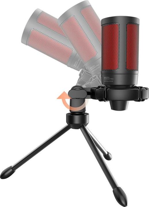 Actual product image Savio gaming microphone on a tripod, illuminated by 01 sonar, in-ear, anti-flow bag