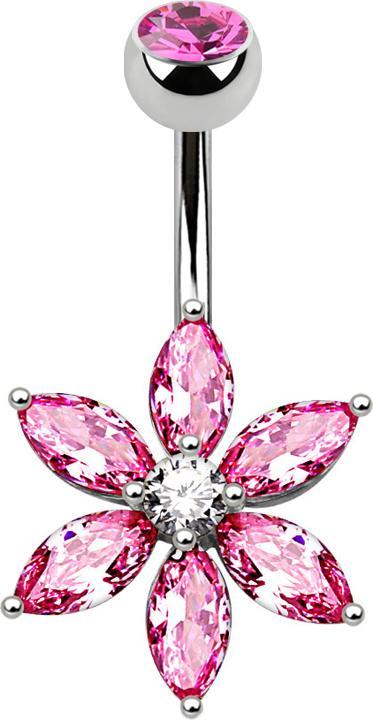 Produktbild Star Piercing Banane silber mit Kristallblume pink (Chirurgenstahl 316L, Messing)