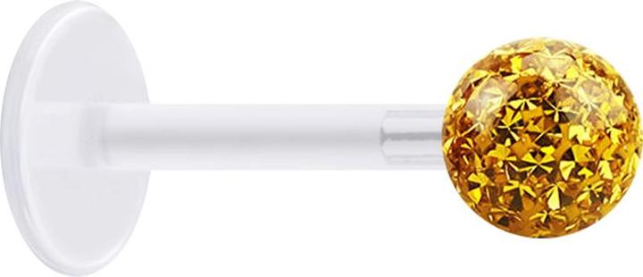 Image du produit Star Piercing Micro Labret transparent avec boule de cristal topaze et couche de protection en époxy (Acier chirurgical 316L, sans laiton, Bioflex)