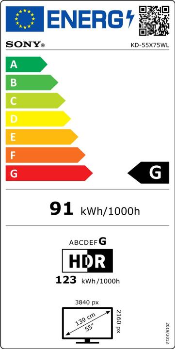Label énergétique Sony KD-55X75WL (55", X75WL, LED, 4K, 2023)
