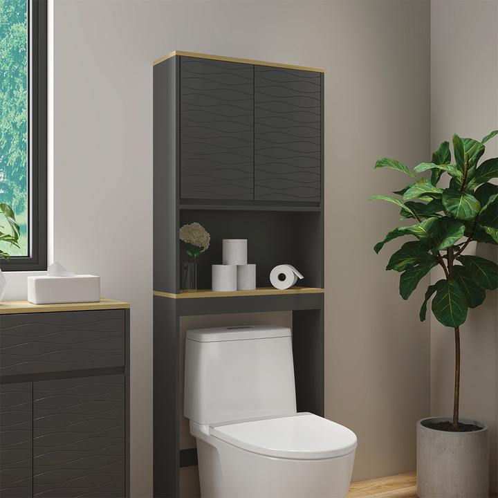 Immagine prodotto Vichy Toilettenschrank Livia, Anthrazit/Holz, 60 x 163 cm