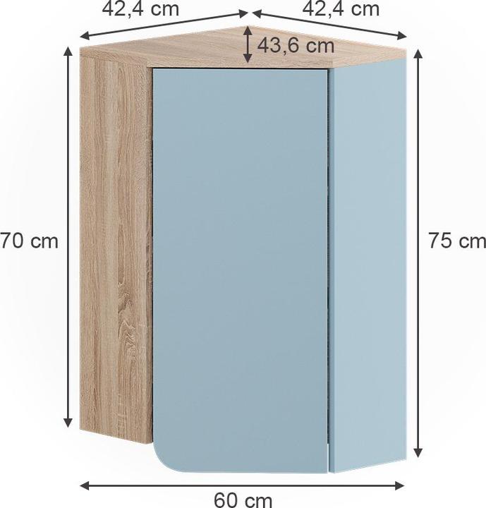Immagine prodotto Vicco Armadietto da bagno Karen, blu-grigio/sonoma, 50 x 75 cm con porta e vani a giorno