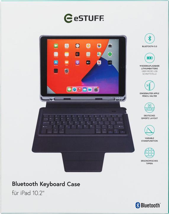 Produktbild eSTUFF Folio Keyboard Case iPad 10.2 DE Layout German QWERZ layout. Bluetooth 5.0 connection. micro (DE, iPad 10.2)