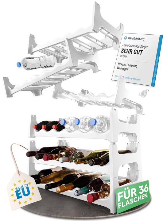 Produktbild Novaliv Weinregal für 36 Flaschen | Flaschenregal weiss | Regal stabilem Kunststoff (Weiss, 6)