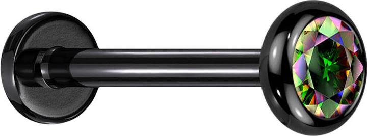 Actual product image Star Piercing Micro Labret internal thread black disc rounded black crystal dark multicolour (without brass, Titanium G23)