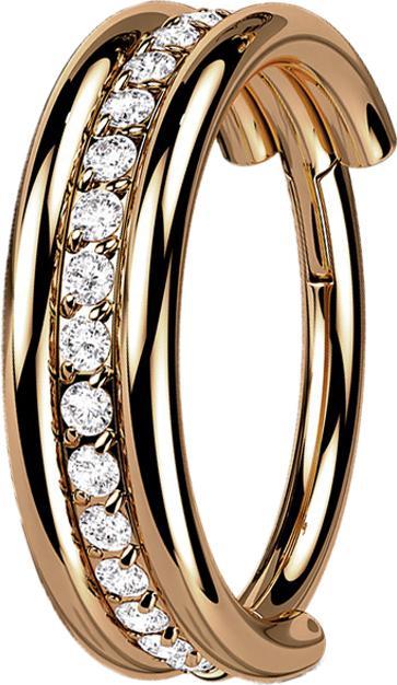 Star Piercing Micro Segmentring klappbar rosegold drei Ringe reihe Kristalle (ohne Messing, Titan G23)