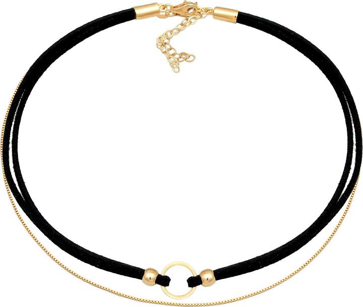 Produktbild Elli Halskette Choker Kreis Leder Venezianerkette Set 925 Silber (925er Sterling Silber, Kunstleder, No Stein, 32 cm)