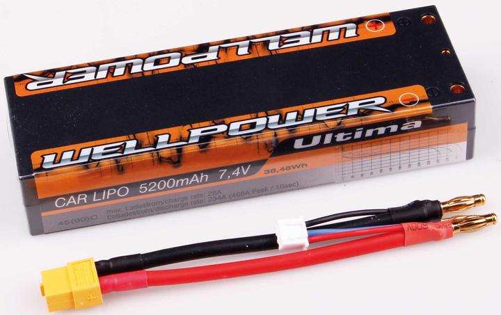 Produktbild Wellpower lipo akku ultima car 5200 mah / 7,4 volt 2s 45/90c ch5 mit xt-60 stecker (7.40 V, 5200 mAh)