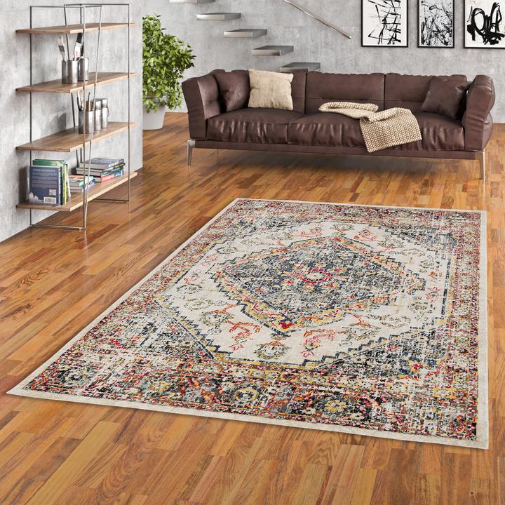 Actual product image Pergamon Kurzflor Designer Teppich Modern Vintage Orient Muster (80 x 150 cm)