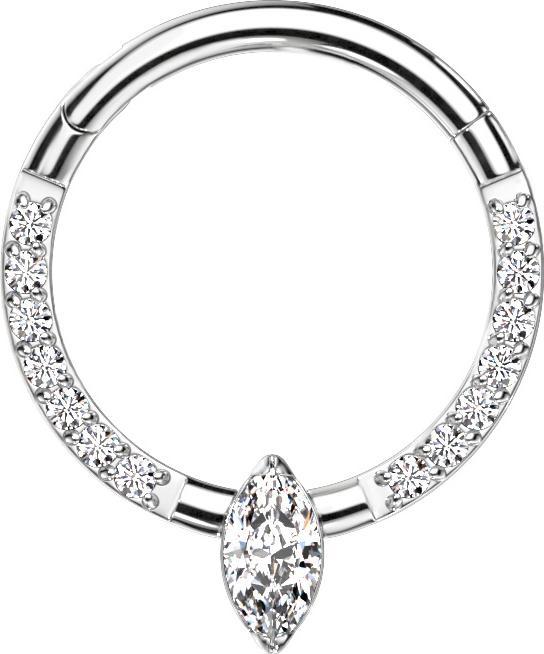 Produktbild Star Piercing Micro Segmentring klappbar silber front Kristalle silber Oval Kristall silber (ohne Messing, Titan G23)