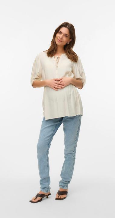 Produktbild Mamalicious Normal geschnitten Mandarin Kragen Elastische Bündchen Ballonärmel Top Bluse (L)