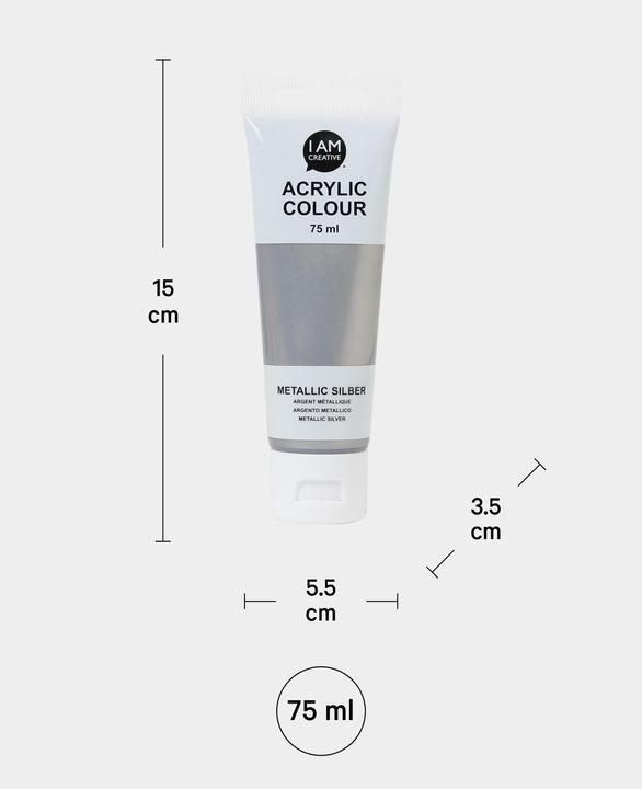 Produktbild I Am Creative Basic Acryl, Acrylfarbe auf Wasserbasis, 75 ml (Metallic, Silber, 75 ml)