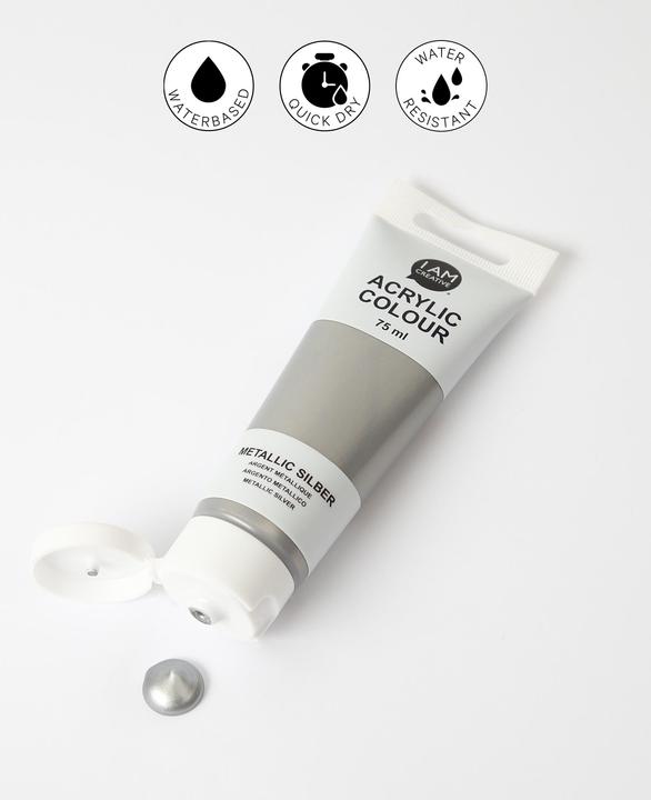 Produktbild I Am Creative Basic Acryl, Acrylfarbe auf Wasserbasis, 75 ml (Metallic, Silber, 75 ml)