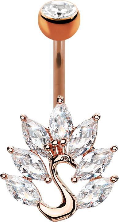 Produktbild Star Piercing Banane rosegold mit Kugel Kristall silber Pfau (Messing, Chirurgenstahl 316L)