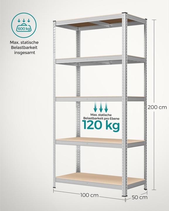 Image du produit Songmics Étagère pour charges lourdes GLR050E01 argent 100,0 x 50,0 x 200,0 cm