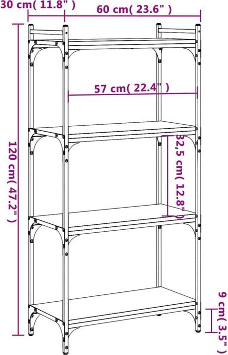 Immagine prodotto VidaXL Libreria a 4 ripiani nera 60x30x120 cm (60 x 30 x 120 cm)