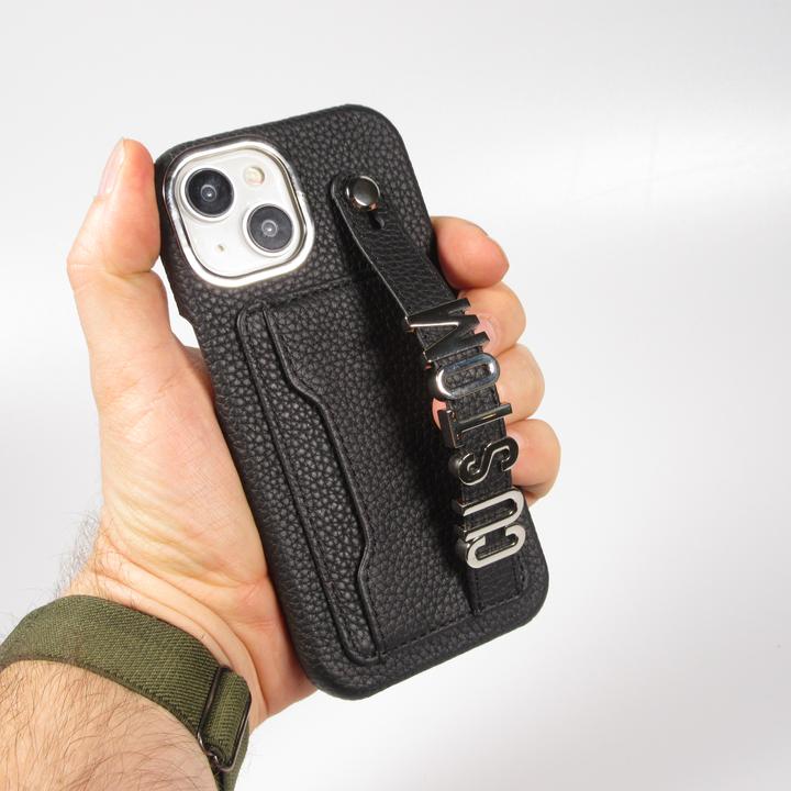 Immagine prodotto PhoneLook Copertina Copertina in pelle personalizzata con scritte in argento + cordino e scomparto per le (Apple iPhone 15)