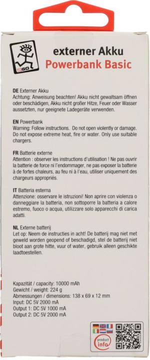 Label énergétique 2GO Banque d'alimentation Basic 10000mAh (10000 mAh, 37 Wh)