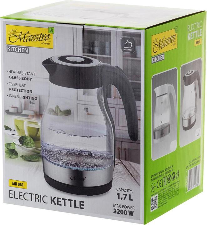 Actual product image Maestro Electric Kettle Mr-061 Black (1.70 l, EU plug)