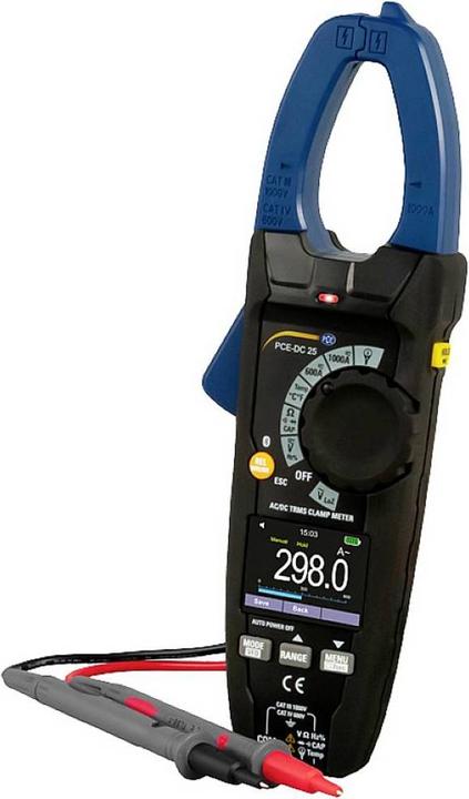 1x Amperemeter PCE-DC 25 1x Paar Messleitungen 1x Thermoelement Typ-K 1x Thermoelementen Adapter 3x 1,5 V AAA Batterie 1x Transporttasche 1x Bedienungsanleitung