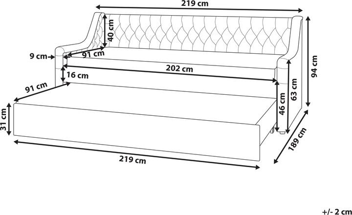 Actual product image Beliani Daybed extendable velvet fabric grey slatted frame 90 x 200 cm MONTARGIS (90 x 200 cm)