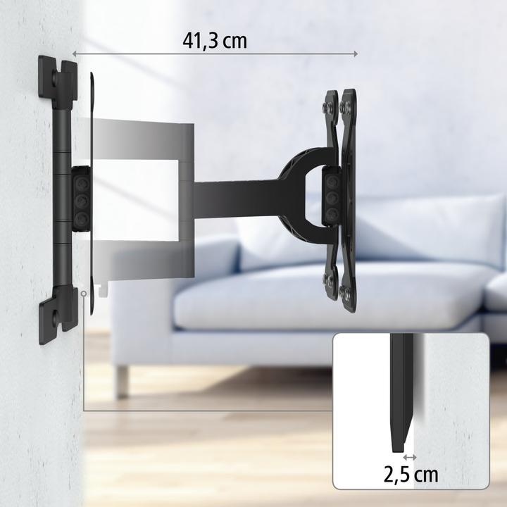 Produktbild Hama TV-Wandhalterung, schwenkbar, neigbar, extra flach, 165 cm (65") bis 30 kg (Wand, 65", 30 kg)