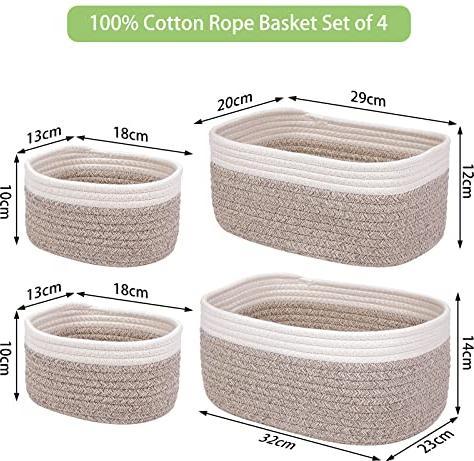 Produktbild Alopini 4er Set Aufbewahrungskorb gewebtes Baumwollseil, Korb Aufbewahrung Wickeltisch Organizer