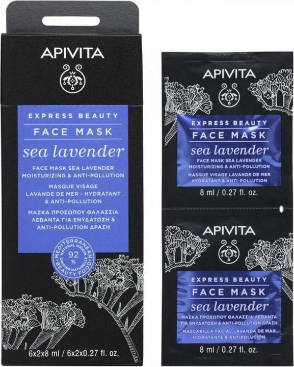 Apivita Express Beauty Ioeoisturizing und Inti Verschmutzung Gesichtsmaske mit Meer Lavendel 2x8ml (16 ml)