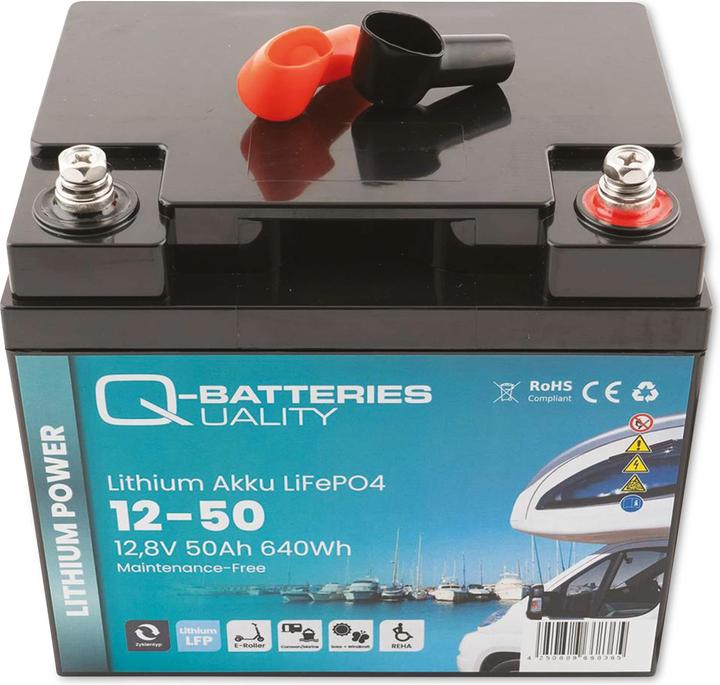 Actual product image Q-Batteries Lithium battery 12-50 12.8V 50Ah 640Wh LiFePO4 battery (50000 mAh)