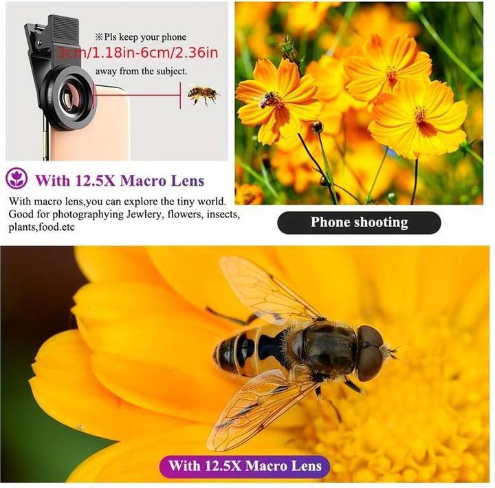 Image du produit PhoneLook APEXEL Objectif 2 en 1 pour smartphone Ultra Grand Angle 0.45x & Super Macro zoom optique
