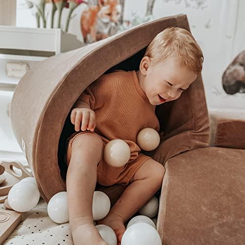 Produktbild Activity Board Schaumstoffspielplatz mit Bällebad 200x45cm/100 Bälle für Kinder - Baby-Softbausteine, Samt, Beige: