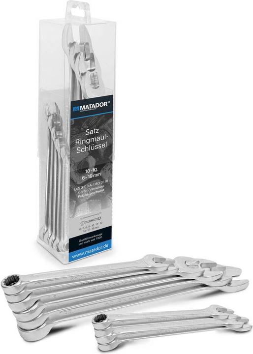 Produktbild Matador Ringmaulschlüssel-Satz, 10-tlg., 6 - 19 mm (9 mm, 7 mm, 8 mm, 19 mm, 17 mm, 14 mm, 11 mm, 6 mm, 13 mm, 10 mm)