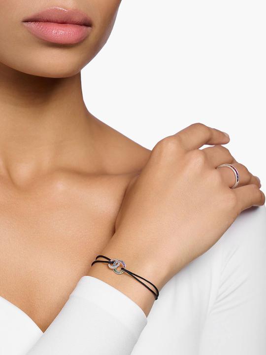 Produktbild Thomas Sabo Textilarmband Schwarz mit Zwei Ringen Bunten Steinen Silber Geschwärzt (22 cm, 925er Silber)