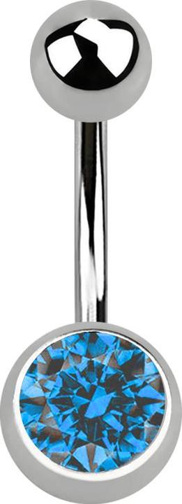 Star Piercing Banane silber mit Kugel und Kugel Kristall hellblau (Titan G23, ohne Messing)
