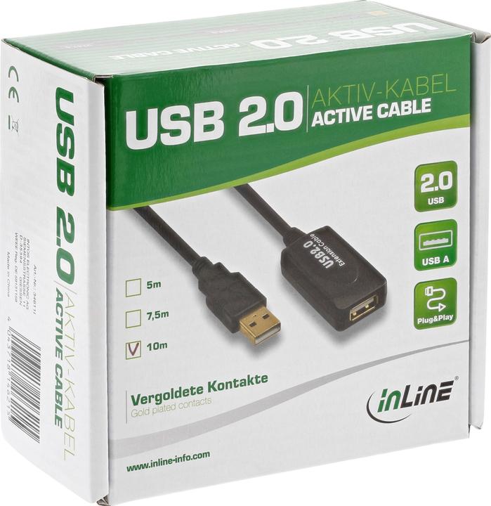 Actual product image InLine USB 2.0 active extension 5m with signal amplification / repeater male A to female A 5m (5 m, USB 2.0)