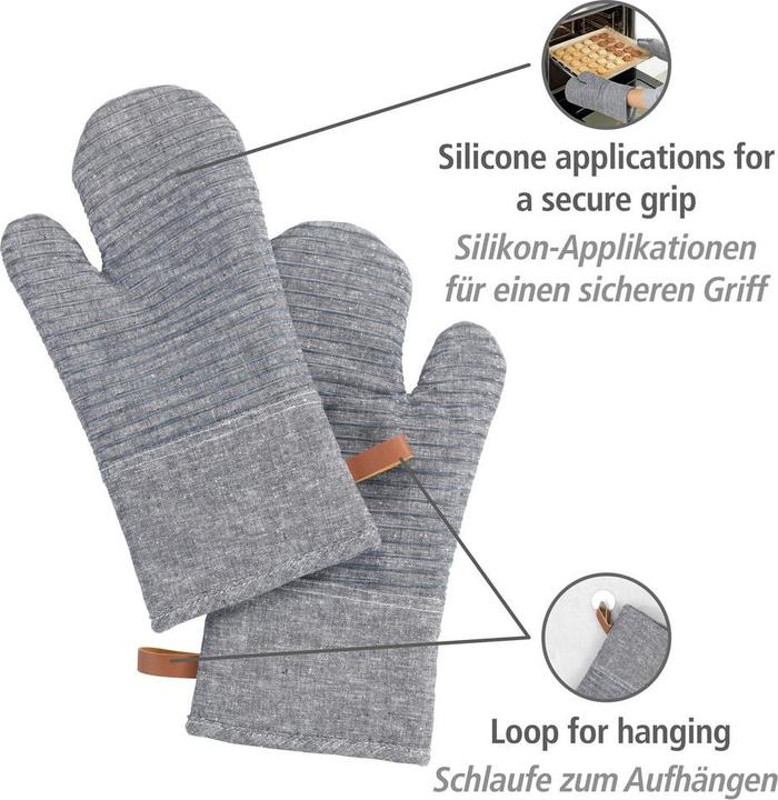 Actual product image Wenko Kitchen Glove Ada Stripes Grey, 2 pieces (Cotton, Silicone, Polyester, Viscose)