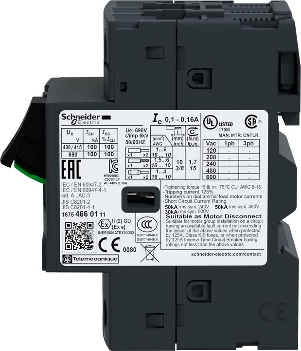 Produktbild Schneider Electric Motorschutzschalter GV2ME01 0,1-0,16A