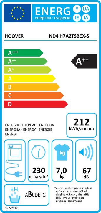 Label énergétique Hoover Nd4 H7a2tsbex-s (7 kg, Gauche)
