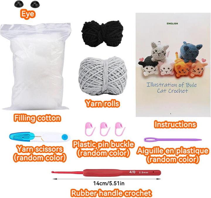 Actual product image Activity Board Crochet cat kit for beginners with cotton knitting yarn yarn needles hook knitting tool