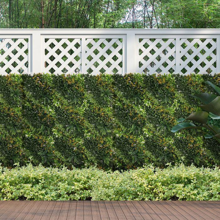 Image du produit Swisshandel24 12 pièces mur végétal artificiel haie 50x50 cm anti-UV brise-vue design multi-feuilles haiep (50 cm)