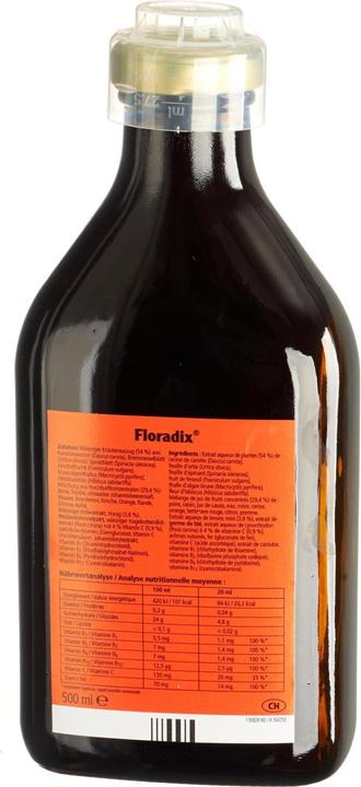 Valeurs nutritives et ingrédients Floradix Fer (1 pièce(s), Liquide, 600 g)