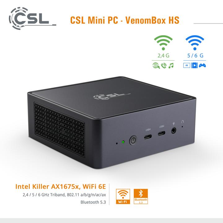 Produktbild CSL Mini-PC VenomBox 8845HS (AMD Ryzen 7 8845HS, 96 GB, 2000 GB, Radeon 780M)