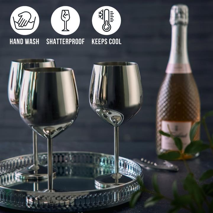 Produktbild Oak & Steel Edelstahl Weingläser Silber 4er-Set (50 cl, 4 Gläser, Weingläser Set)