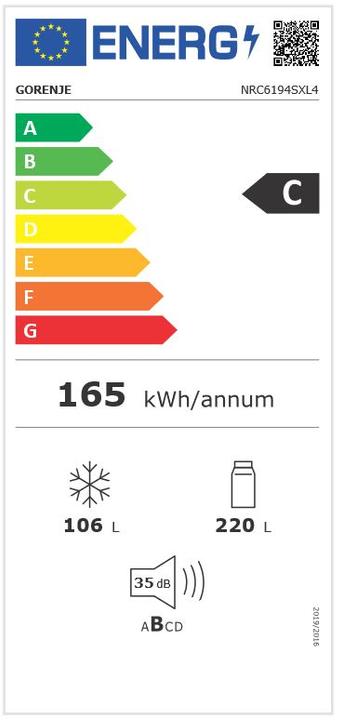 Energy Label Gorenje Gore K?hGefKo NRC6194SXL4 C Inox 738263 (326 l)