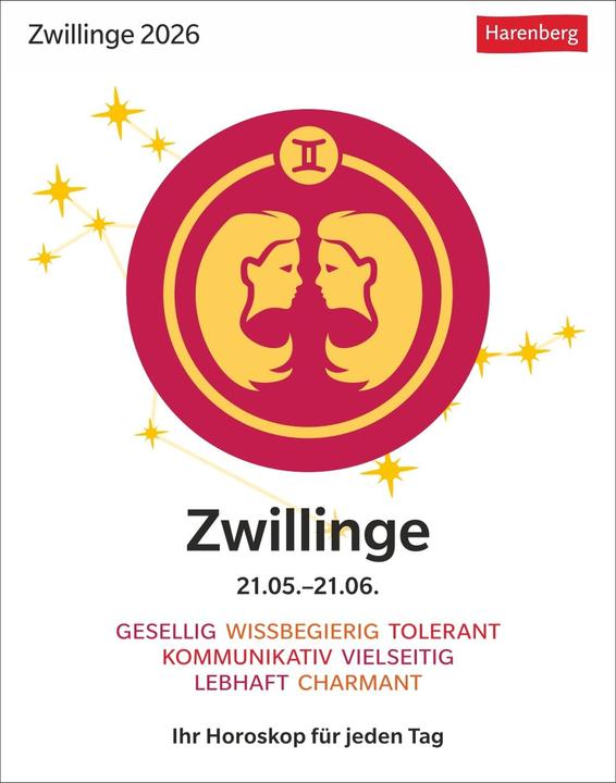 Produktbild Harenberg Zwillinge Sternzeichenkalender 2026 - Tagesabreisskalender - Ihr Horoskop für jeden Tag (Harter Einband, Deutsch)