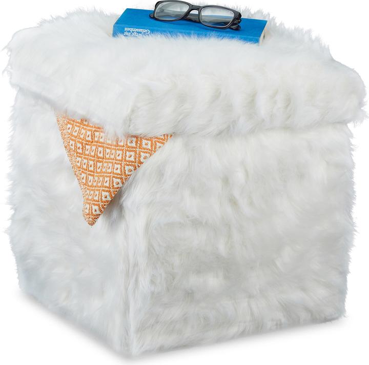 Actual product image Relaxdays Faux Fur Cube Seat, Folding