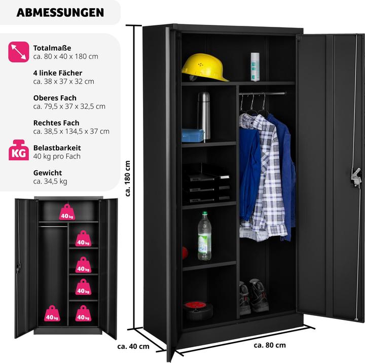 Produktbild tectake Aktenschrank (180 x 80 x 40 cm)