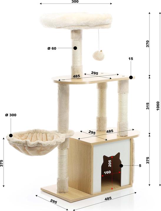 Produktbild Fudajo Kratzbaum Holz Beige 106cm Katzenkratzbaum Katzenbaum Katzenmöbel Katze (106 cm, Holz, Beige)
