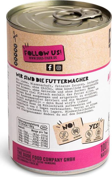 Immagine prodotto Dogs'n Tiger Cibo umido per la sera 400g (Adulto, 1 pz., 400 g)